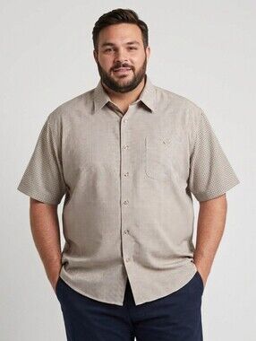 L.A.Beat Men's NWT Tan Checkered Short Sleeve Button Down Dress Shirt Size XXL